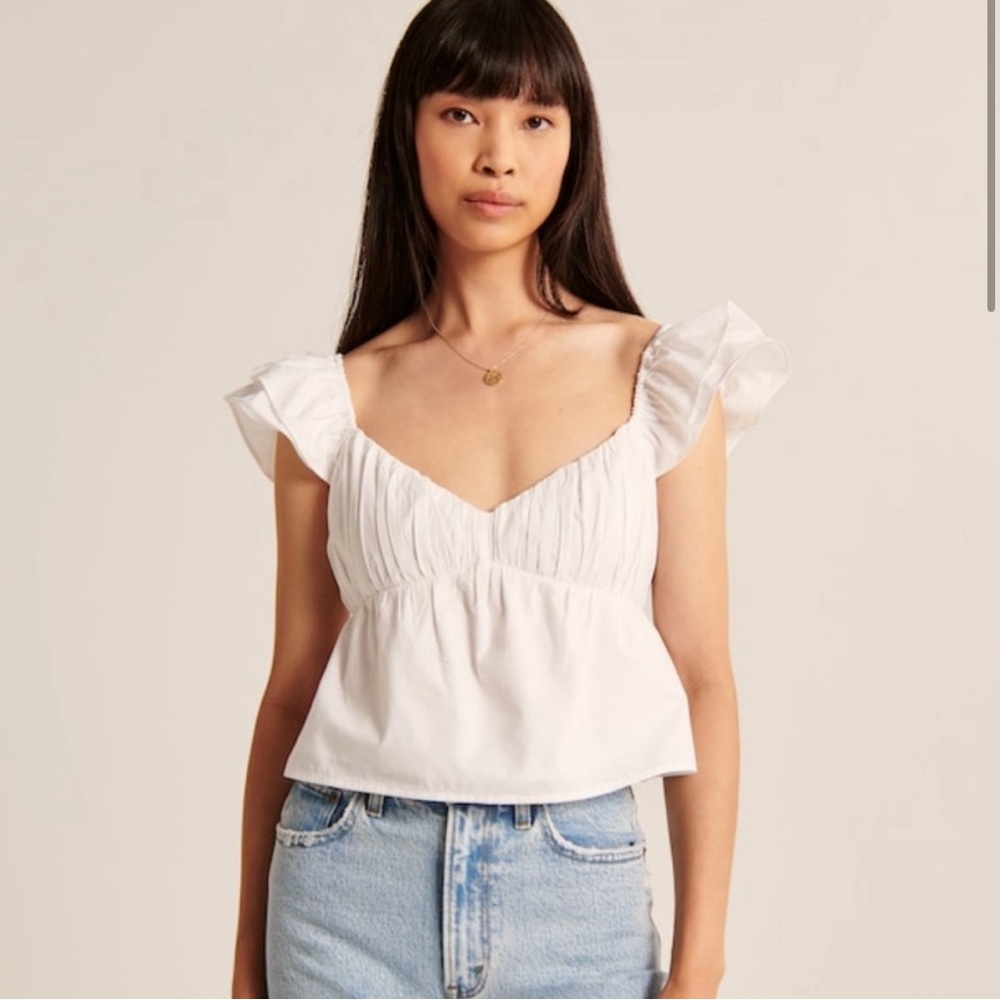 Abercrombie White Ruffle Poplin Top